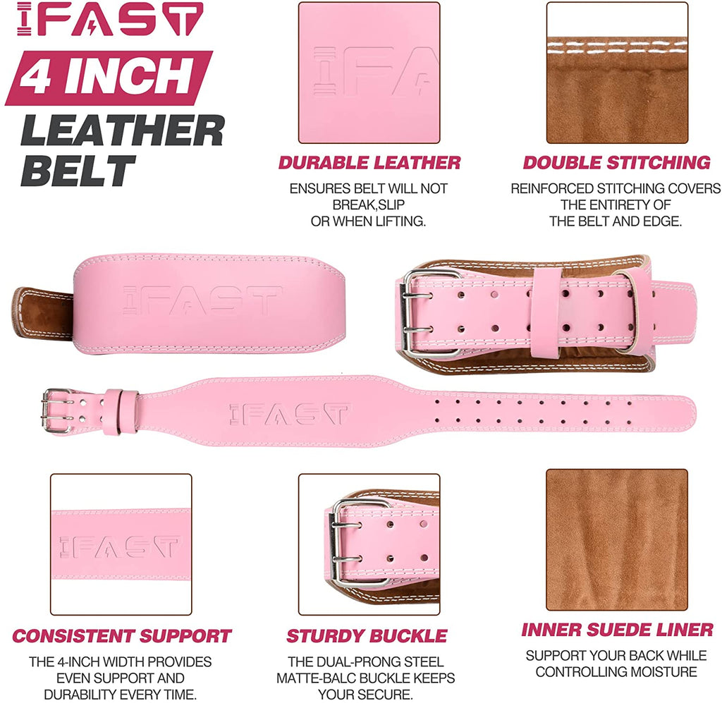 4 inch pink leather weightlifting belts