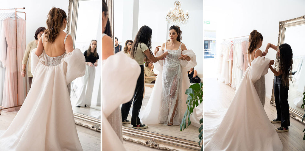 Sant Elia Atelier Final Fitting Stephanie Custom Couture Wedding Dress