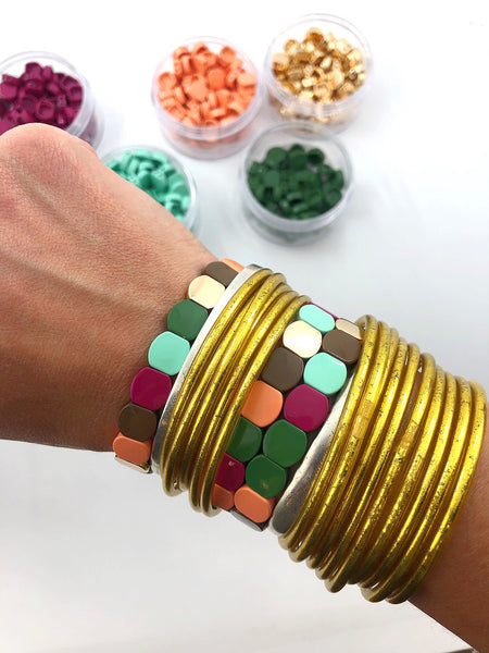 5pcs Gold Enamel Tile Beads, Trendy Tila Jewelry Making Supplies,  Friendship Bracelet Beads, Colour Block Beads