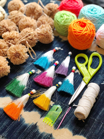 DIY Fashion Tote with Ombre Tassels and Pom Poms