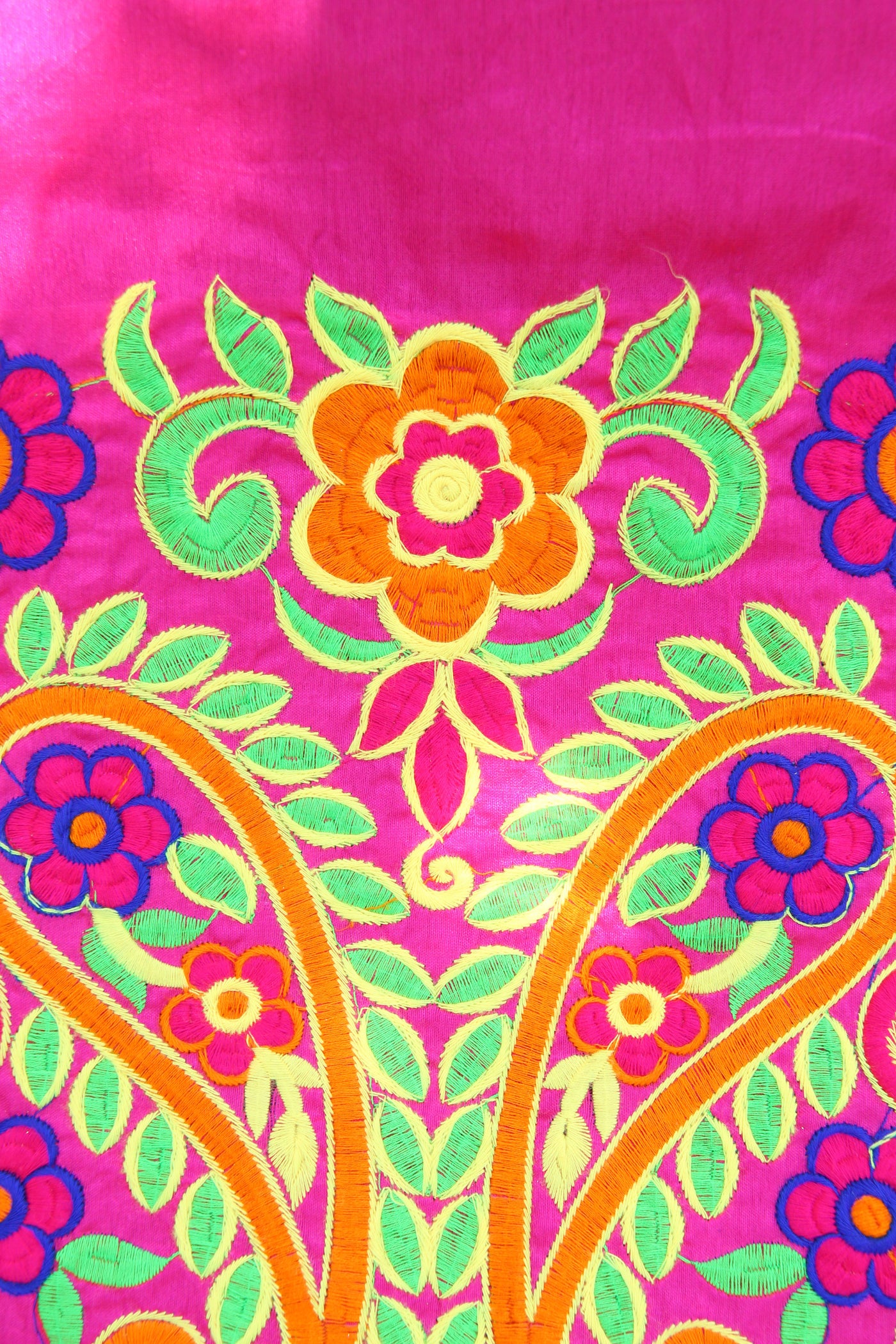 Embroidered Floral Fabric from India, Pink Silk Wall Hanging, 44