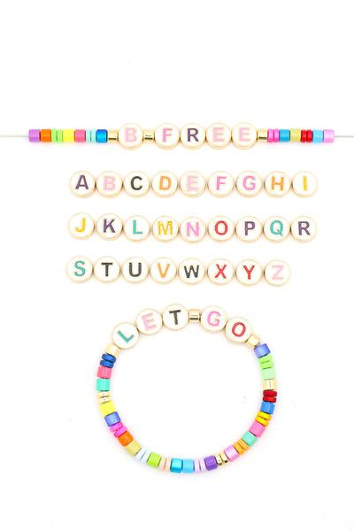 Cutout Enamel Letter & Number Beads, Gold Plated Colorful Symbol