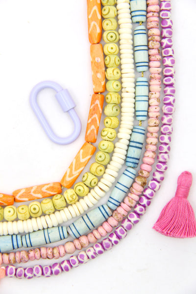 Bead Bundle: Handmade Pastel Colorful Spacer Bone Beads, 5 Strands