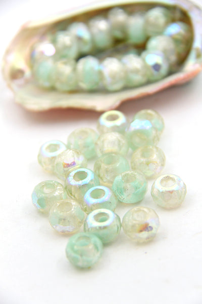 Sea Opal Glass Large Hole Beads, 14x7mm Rondelle, 5mm Hole