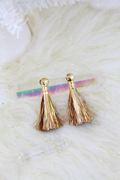 Mini Cotton & Sparkly Tinsel Tassels, GOLD Binding, 1.25 Fringe