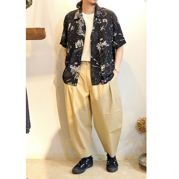 Porter Classic 落ちこぼれスパイALOHA SHIRT (THE MISFIT SPIES) ポータークラシック  落ちこぼれスパイアロハシャツ（BLACK）（YELLOW）[PC-024-1864]