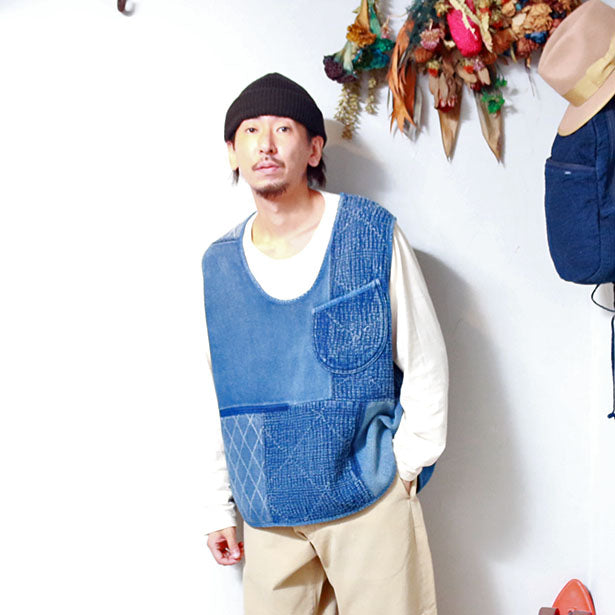 Porter Classic PC KENDO / PC SASHIKO PULLOVER VEST-WATCH CHAIN ITEM  ポータークラシック ピーシーケンドーピーシーサシコ プルオーバーベスト ウォッチチェーンアイテム（OLD BLUE） [PC-032-1712]