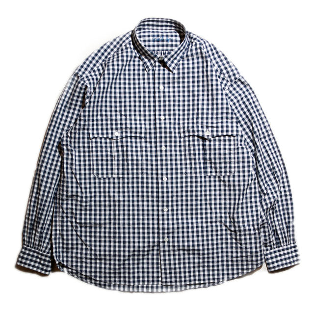 Porter Classic - ROLL UP GINGHAM CHECK SHIRT ポータークラシック ロールアップ ギンガムチェック シャツ  - NAVY [PC-016-1544]