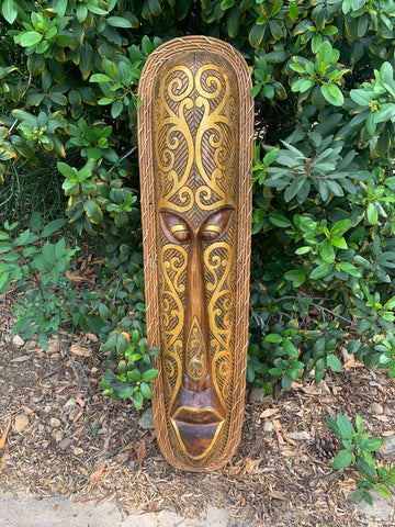 Primitive Mean Face Tribal Maori Tiki Wood Carving Wall Plaque