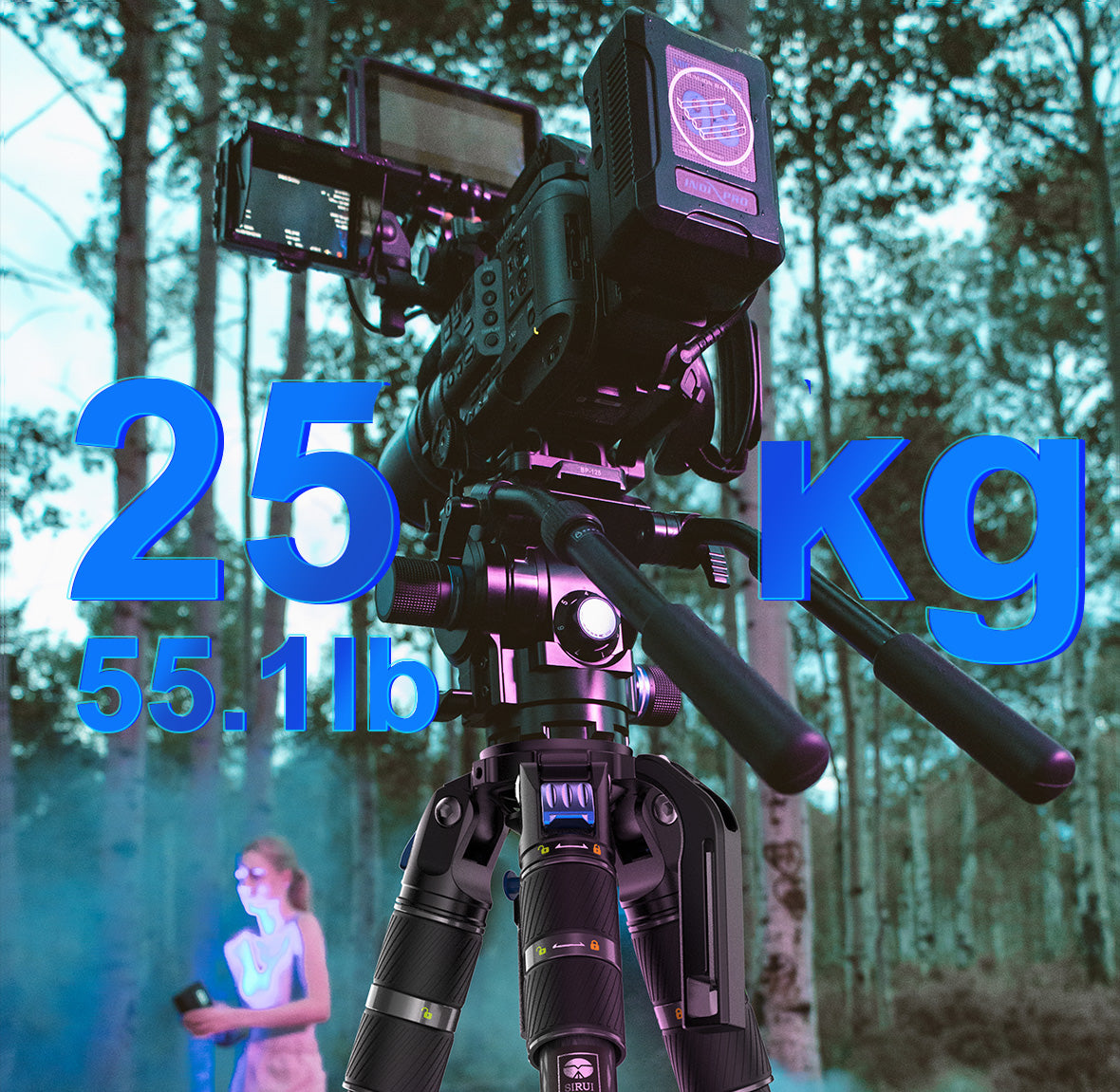 Carbon fiber construction tripod legs with a maximum weight capacity of 25 kg