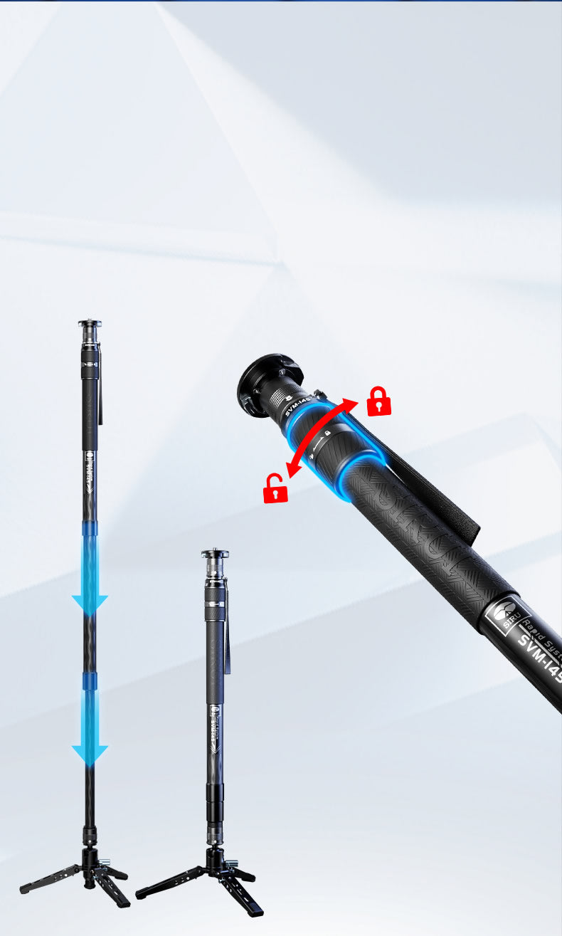 SIRUI’s patent-Rapid System-just rotate the twist lock to fast extend or retract this monopod