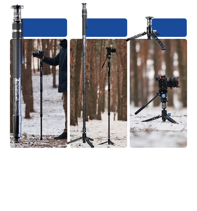 Flexible switching from Monopod, Extension Rod, and Tabletop Tripods