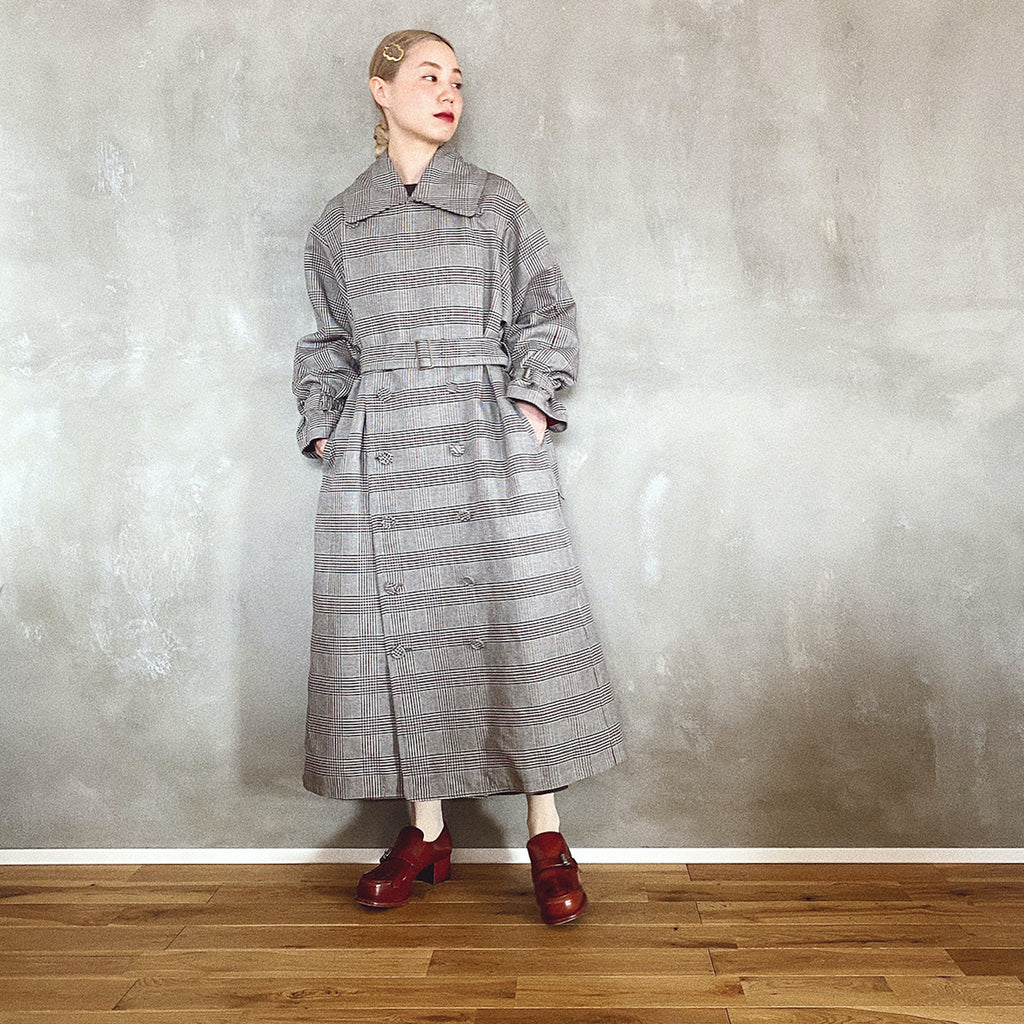 ≪在庫販売≫“DERA” CHECK BIG LONG COAT- handsome gray (グレー