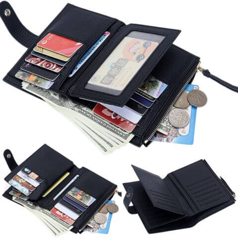 designer cute leather bifold credit card wallet with passport holder and money clip