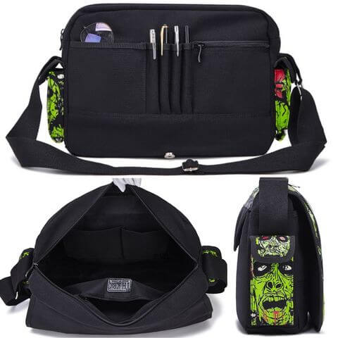 designer canvas crossbody messenger bag with luminous zombie prints for women and men