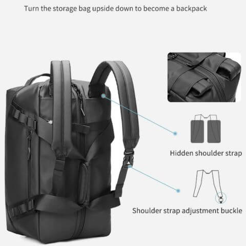convertible bag with concealed double straps as a backpack for men and women
