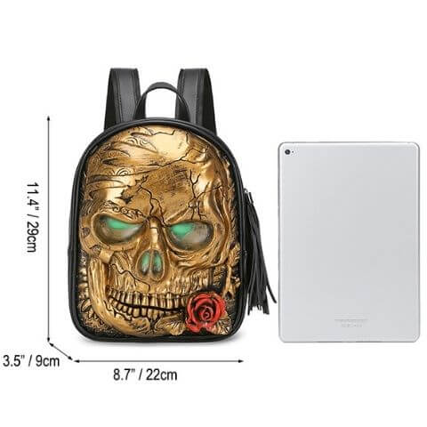 designer small backpack with 3d sculpted skull