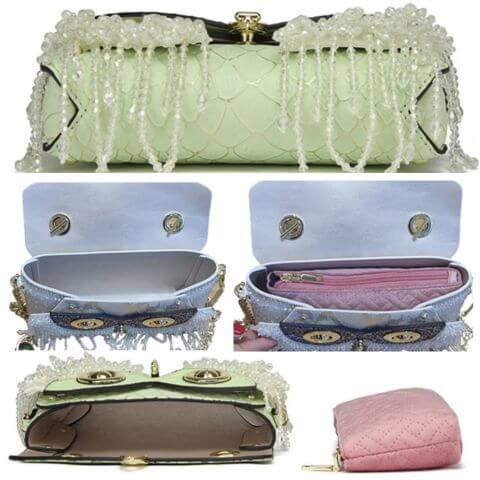 designer mini evening clutch bag with cute bling owl head & crossbody chain strap