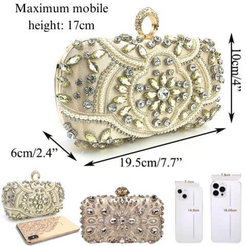 women evening clutch bag with bling rhinestones and crossbody chain strap for party or wedding