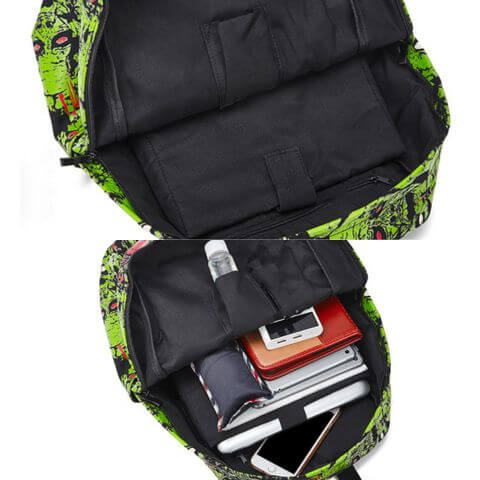 glow in the dark zombie backpack in waterproof canvas for travel or work