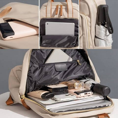 women stylish laptop backpack purse with trolley sleeve in waterproof nylon