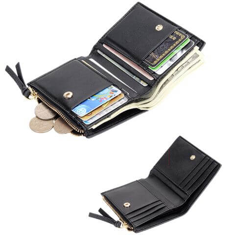 women cardholder slim wallet for 10 credit cards with money clip & zip coin pocket in 2 tone color