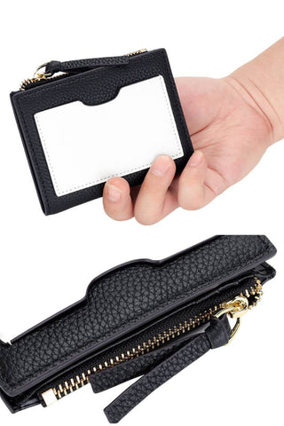 women leather card case wallet with money clip & zip coin pocket