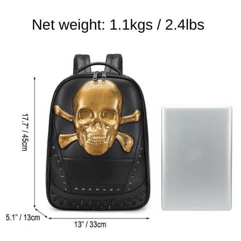 size for unisex laptop backpack with skull & studs