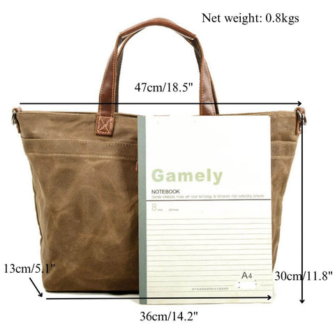 designer tote bag in waterproof heavy duty canvas with leather handles for women or men with size
