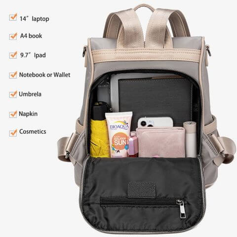 inside for fashion ladies laptop travel backpack in waterproof nylon with detachable shoulder strap