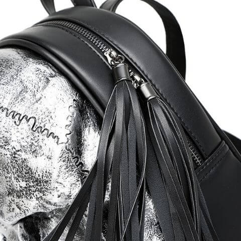 women skull backpack with tassel zip pull