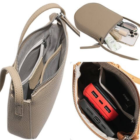 women crossbody phone purse bag in real leather with zip closure