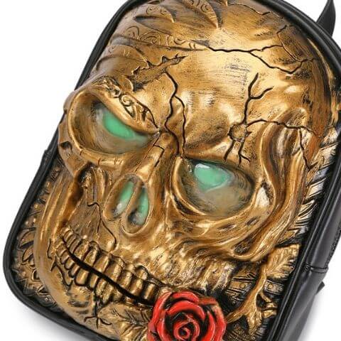 women gothic backpack with 3d embossed skull & rose