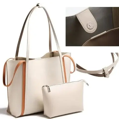 women leather tote bag with zip pouch