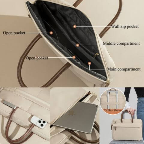 women laptop tote bag with crossbody strap in waterproof oxford fabric with concealed front zip pocket for work or travel