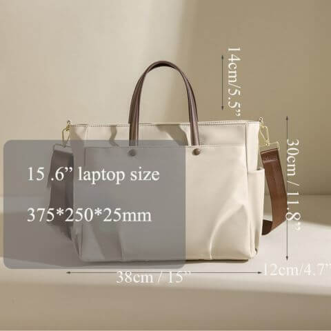 women laptop tote bag with crossbody strap in waterproof nylon