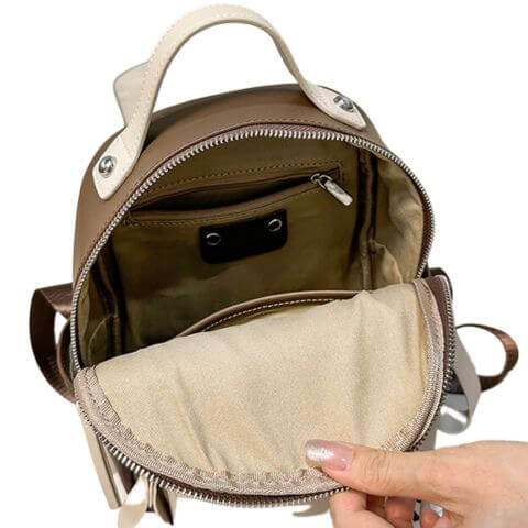 women minimalist leather travel backpack purse with multi pockets inside construction