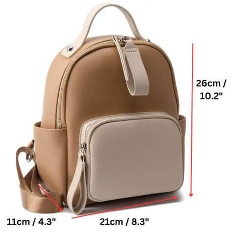 women small leather travel backpack purse in two tone colors with size