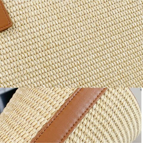 women summer straw beach tote bag with leather trim