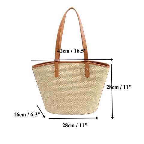 size for women summer straw beach tote bag with leather trim