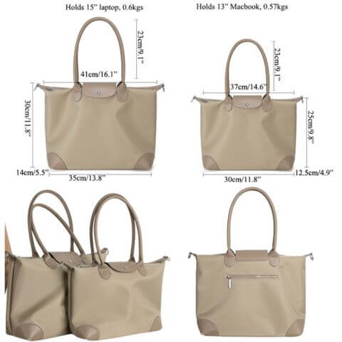 women stylish tote bag in waterproof nylon with leather handles and crossbody strap