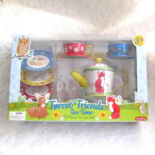 forest friends tin tea set