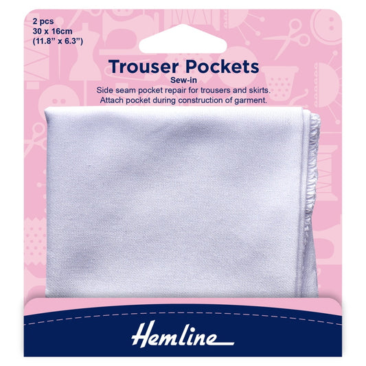 Hemline Cotton Trouser Pockets White 2 pieces 30 by 16 cm