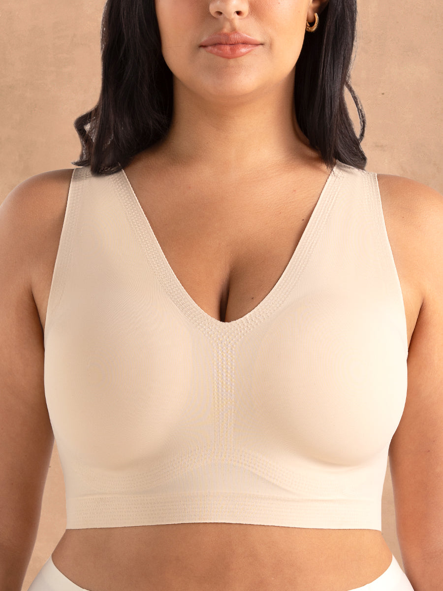 V-Neck Bralette CHAI BEIGE FRONT