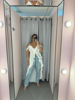 Ruffle White Top - Karive