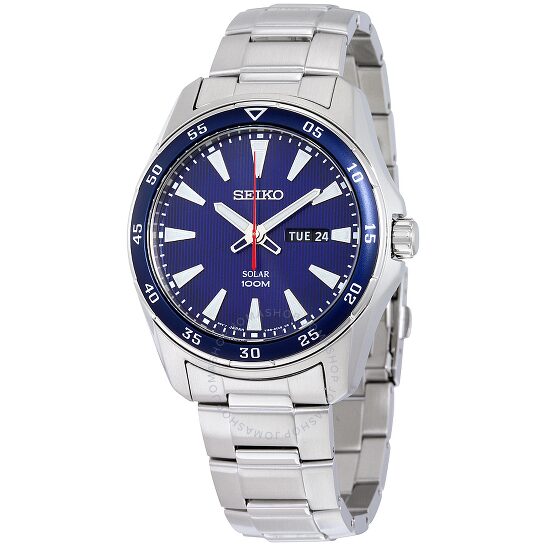 SEIKO MEN'S SOLAR POWERED BLUE DIAL STAINLESS STEEL SNE391 – Watch Zone and  Jewels