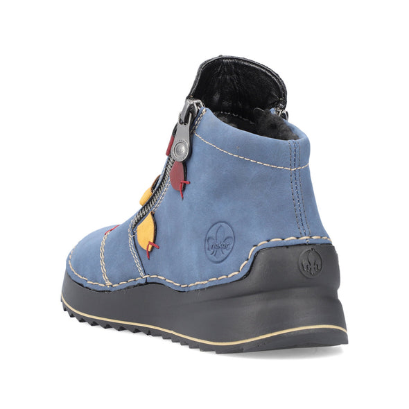 Rieker 51594-14 Blue Combi Ankle Boots with Yellow & Red Detail