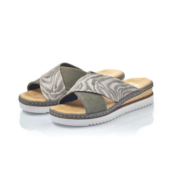 Rieker 67994-54 Green/Khaki Combi Slip On Mule Sandals