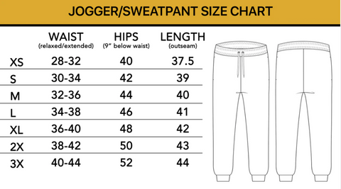 Size Chart For Sweatpants + Joggers + Leggings – Salt Mafia