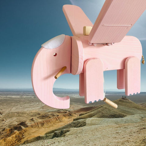 Pink Elephant Flying Wooden Mobile